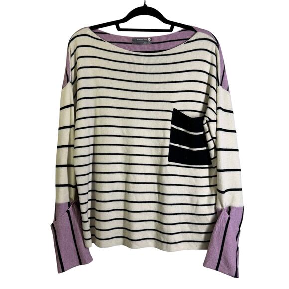 Anthropologie Sweaters - ANTHROPOLOGIE Sweater Medium Faye Striped Block Design Boat Neck Sleeve Cuffs